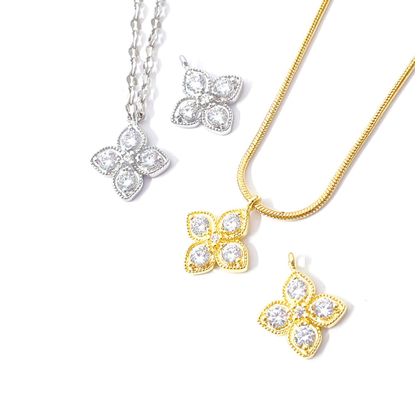 ejp497 [2 件] 豪華立方氧化鋯三葉草銀吊飾 第4張的照片