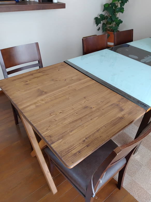 【マコ様専用】木製テーブル【折りたたみ収納可】　継ぎ足しテーブル【サイズオーダー可】※受注後作成 9枚目の画像