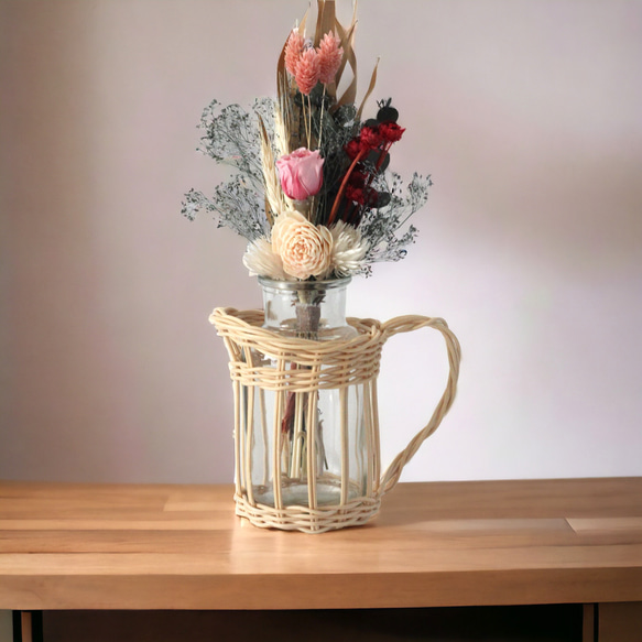 ラタン　フラワーベース　Sサイズ　花瓶【玄関・出窓・カウンターを明るくおしゃれに】 2枚目の画像
