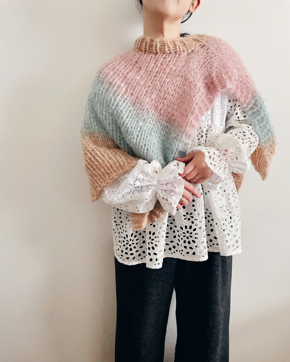 【送料無料】Hand knitted[手編み]アルパカ&モヘアのグラデーションベスト [Creema限定] 4枚目の画像