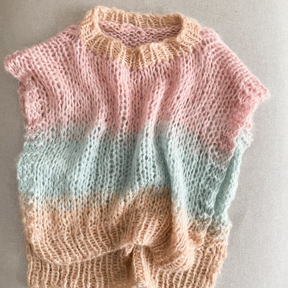 【送料無料】Hand knitted[手編み]アルパカ&モヘアのグラデーションベスト [Creema限定] 6枚目の画像