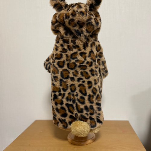 ハンドメイド犬服 ヒョウ柄 ファーコート オーダー頁 フード付きコート