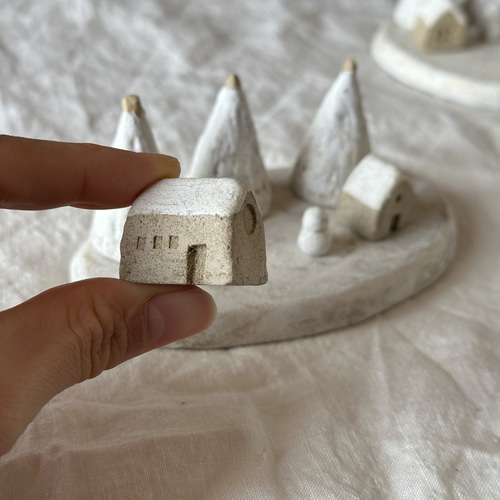 小さな街のオブジェ no.1 （楕円形の台）【一点物】 立体・オブジェ