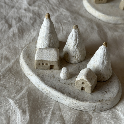 小さな街のオブジェ no.1 （楕円形の台）【一点物】 立体・オブジェ