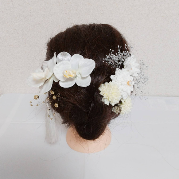 ☆パーツが選べる☆和装ヘッドパーツホワイトセット　結婚式　成人式　ヘア飾り　ヘア飾りセット　セミオーダー　白無垢　振り袖 5枚目の画像