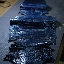 [オーダー作製］本藍染アリゲーターウエ　高級ワニ革使用ウエストベルト　手縫い　　タロコダイル　エキゾチックレザー　ベルト 10枚目の画像