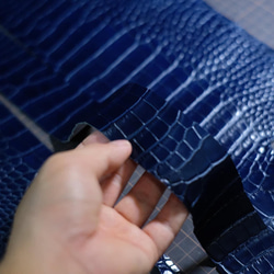 [オーダー作製］本藍染アリゲーターウエ　高級ワニ革使用ウエストベルト　手縫い　　タロコダイル　エキゾチックレザー　ベルト 9枚目の画像