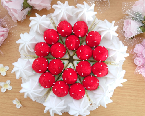 いちごのホールケーキ(直径約16㎝) フェルト ケーキ プレゼント