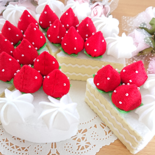 いちごのホールケーキ(直径約16㎝) フェルト ケーキ プレゼント