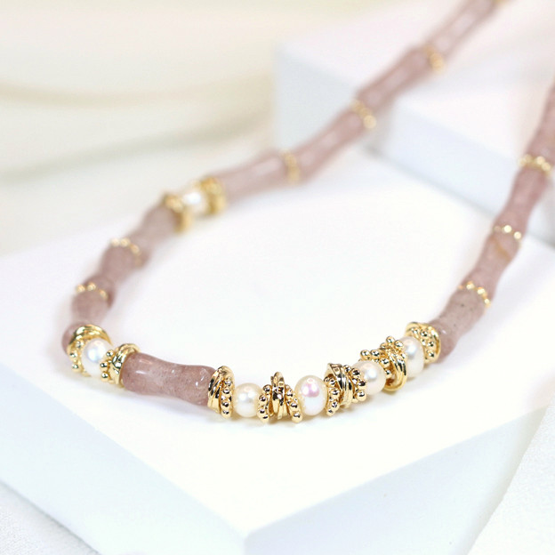 『ローズガーデン』天然石ピンクエピドート・淡水パールネックレス ♪送料無料♪専用クリアケース付♪