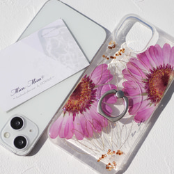 iPhoneケース　全機種対応　紫ピンク　ガーベラ　スマホケース　クリアケース　スマホショルダー　アンドロイド 5枚目の画像