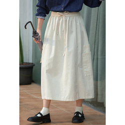ゴムウエストスカート　左右に形違うポケット付き　100%コットンスカート　ベージュ　S-Mサイズ S174BE 7枚目の画像