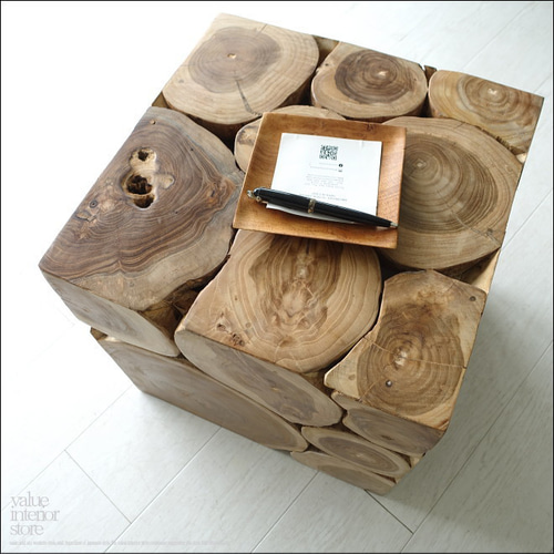 無垢 チークブロックスツールN/32 椅子 イス ベンチ 花台 チェア