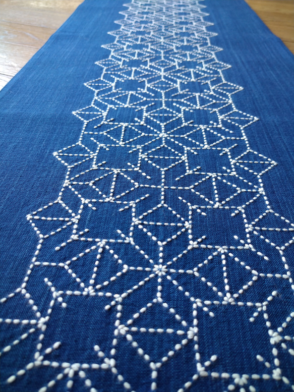 青木湖刺し子　テーブルランナー奴つなぎ 