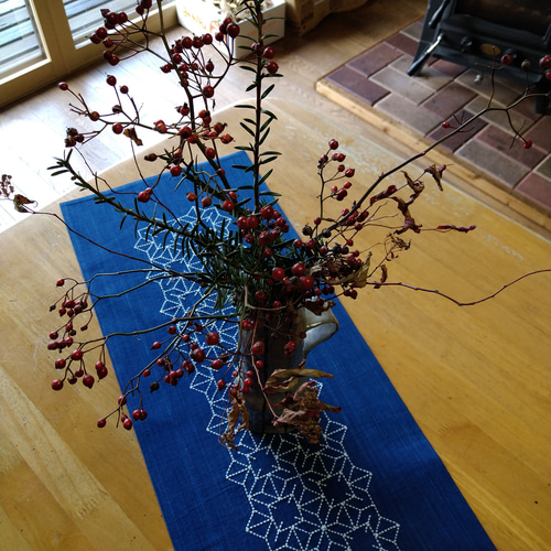 青木湖刺し子 テーブルランナー奴つなぎ その他インテリア雑貨