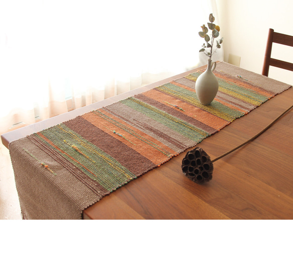 コットンウール手織りテーブルランナー　ベージュ系3/タペストリー/敷物/インテリア 4枚目の画像