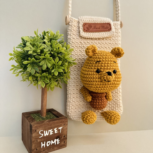 スマホポーチ くまさん ポシェット 編みぐるみ かぎ針編み ポーチ 1月9