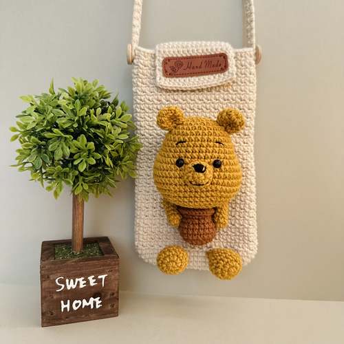 スマホポーチ くまさん ポシェット 編みぐるみ かぎ針編み ポーチ 1月9