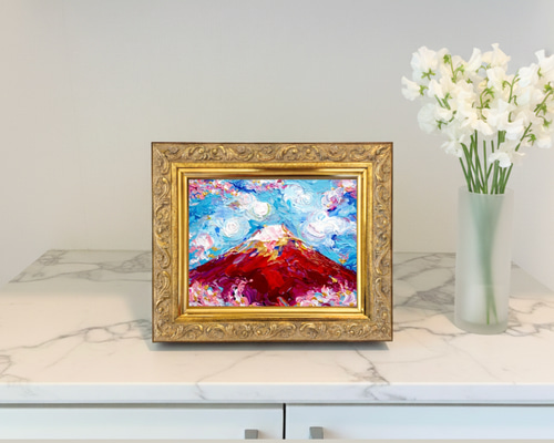 ◉一点物・再販不可】【富士山】「幸運の桜&赤富士」 絵画 商売繁盛