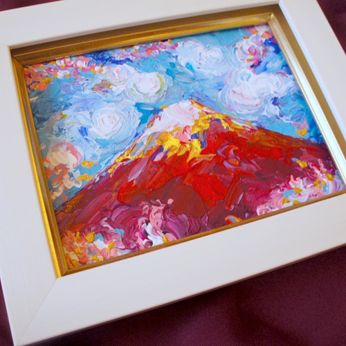 一点モノ再販ナシ【富士山】「幸運の桜&赤富士」 絵画 商売繁盛