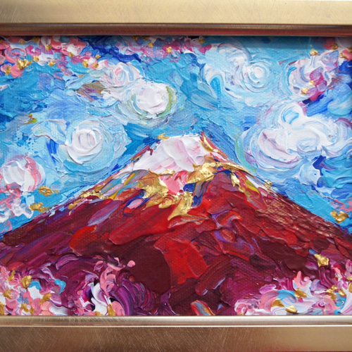 ◉一点物・再販不可】【富士山】「幸運の桜&赤富士」 絵画 商売繁盛