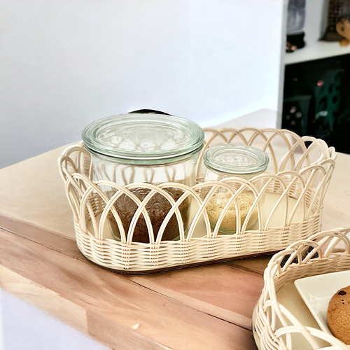 材料のみ】ラタンバスケット手作りキット 楕円底・半円模様 キット