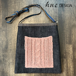 サコッシュバック デニム 草木染め手編みウールポケット付き シンプルカジュアル メンズレディース サブバックおしゃれ 8枚目の画像