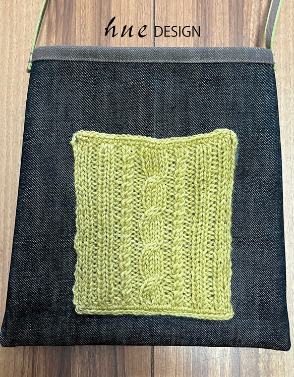 サコッシュバック デニム 草木染め手編みウールポケット付き シンプルカジュアル メンズレディース サブバックおしゃれ 5枚目の画像