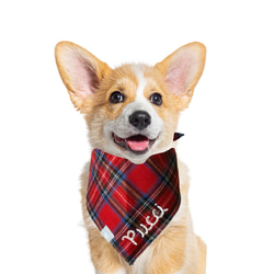 刺繍ネームが入る バンダナ Lサイズ タータンチェック　ペット　ドッグ 犬 1枚目の画像