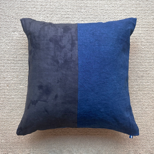 モクざ L 藍染めとログウッドの草木染 45cmサイズ 麻フリンジ 座布団