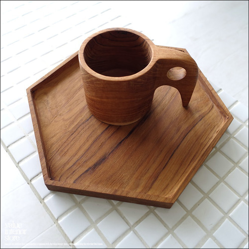 チークプレート六角皿/M 木皿 中皿 平皿 お盆 トレー サービングトレイ