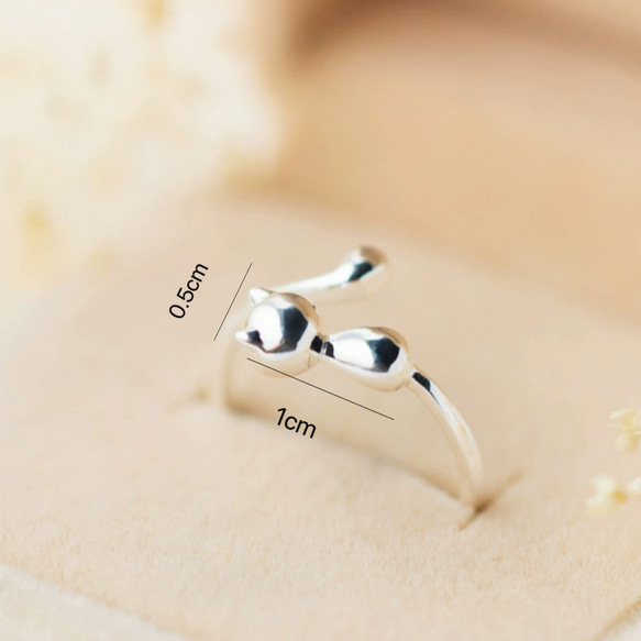 シルバー925  かわいい　マット　鏡面　ネコ　リング　指輪　silver925 フリーサイズ　大きさ調整可能 5枚目の画像
