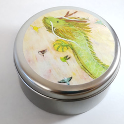 かわいい♪小鳥たちの小物入れ/缶ケースMサイズ『インコたちと昇り龍』 セキセイインコ 1枚目の画像