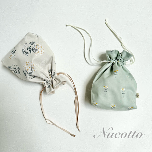 フリル口のマチ付き巾着【Lace flower】メイクポーチや小物入れに