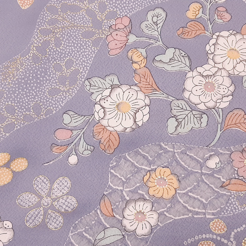 ワンタッチ着物 くらわん着物 正絹付け下げ訪問着リメイク 藤色辻が花