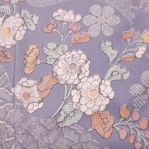 ワンタッチ着物 くらわん着物 正絹付け下げ訪問着リメイク 藤色辻が花