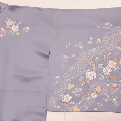 ワンタッチ着物 くらわん着物 正絹付け下げ訪問着リメイク 藤色辻が花