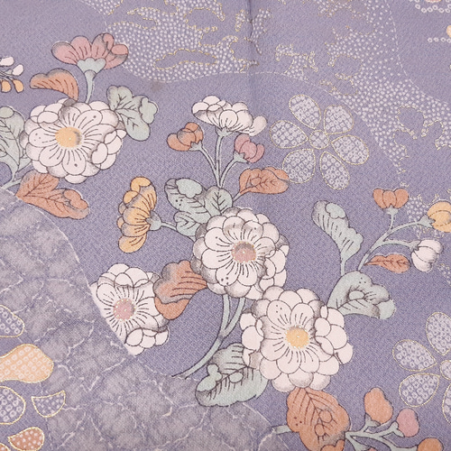 ワンタッチ着物 くらわん着物 正絹付け下げ訪問着リメイク 藤色辻が花