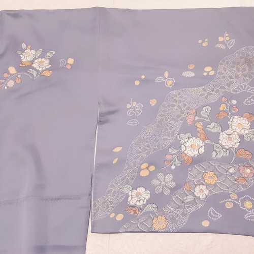 ワンタッチ着物 くらわん着物 正絹付け下げ訪問着リメイク 藤色辻が花
