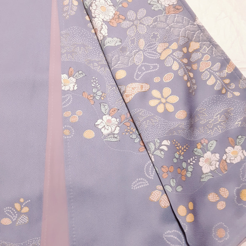 ワンタッチ着物 くらわん着物 正絹付け下げ訪問着リメイク 藤色辻が花