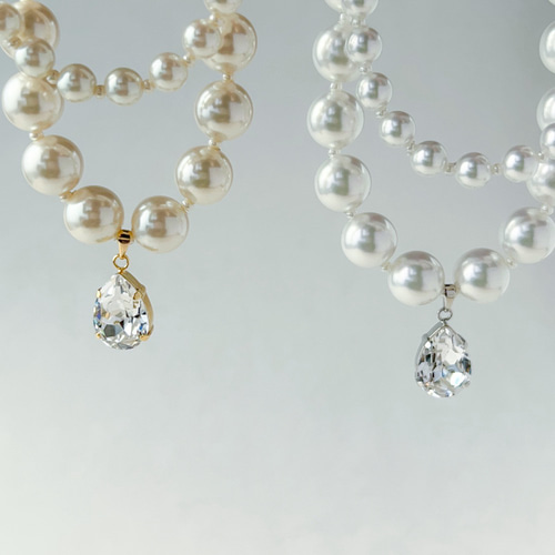 ホワイト/ 1粒の煌めき 2連 パール ネックレス＜結婚式 七五三