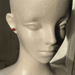 イソバナサンゴ　ピアス　シンプルな玉　約7㎜　ポストチタン　赤玉ピアス　R51216H3 4枚目の画像