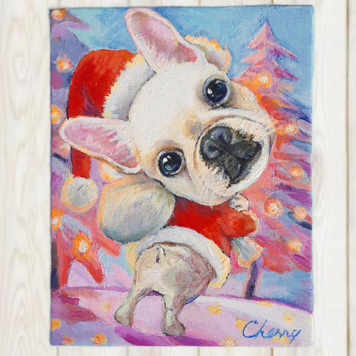 一点物】『 小さなサンタさん 』油絵 油彩 油画 原画 絵画 インテリア  