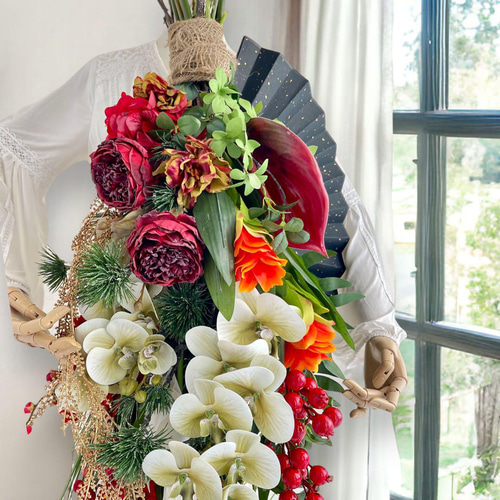 光触媒フラワー 正月リース 春リース しめ飾り 春飾り しめ縄リース 造花 花 豪華なしめ縄 しめ縄リース 光触媒フラワー 造花 正月リース 正月