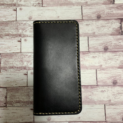 2枚ポケット付き　栃木レザー　ブラック　iPhoneケース　本革　手帳型 d843321a36d5d38f5ef86d1b2af132