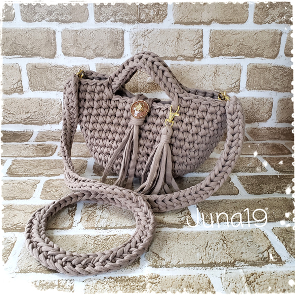 Sサイズ》ベージュ マルシェバッグ ロシアヤーン ミャータヤーン 2way