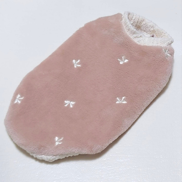 犬服ハンドメイド♪リボン刺繍ボア タンクトップ 手早い