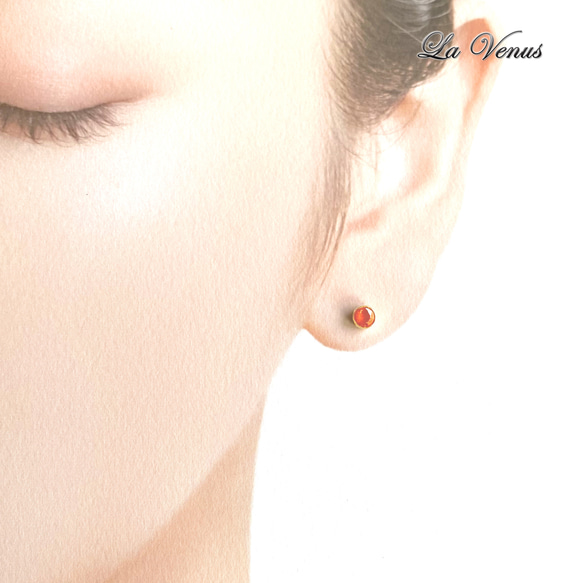 希少ストーン タンザニア産 宝石質 天然オレンジカイヤナイト 3mmピアス 316Ｌ 両耳用 金属アレルギー対策 8枚目の画像