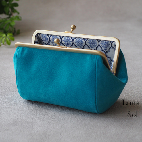 スエード マチ広 がま口 ポーチ Turquoise Blue がま口 LunaSol 通販 