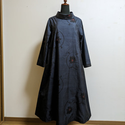 大島紬　ケープ付きワンピース (着物リメイク) 大島紬でワンピースを縫いました KIMONO Remake 着物リメイク